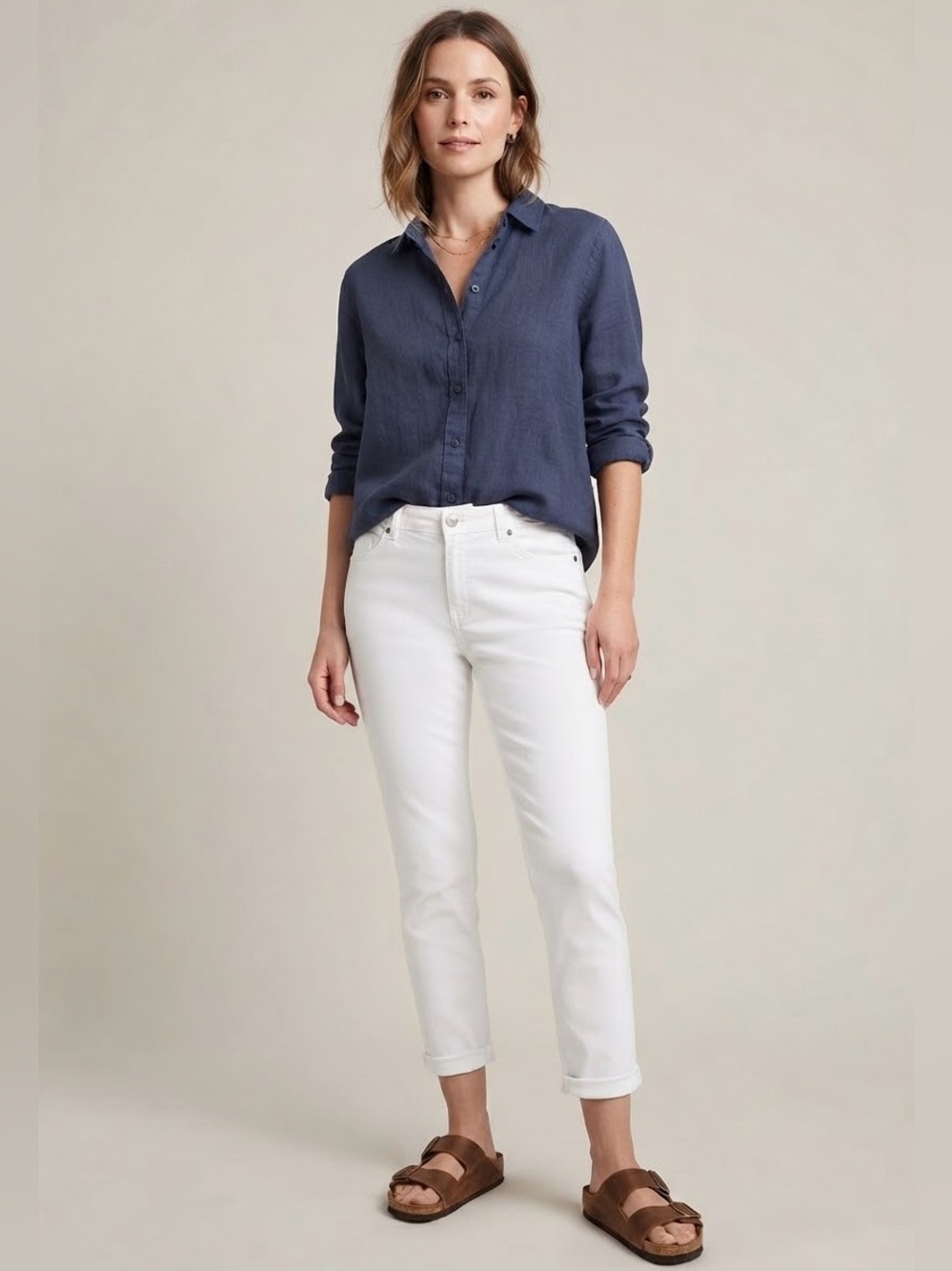 d. jeans White Slim Fit Cropped Pants 5-Pocket Coastal Nautical Preppy Stretch